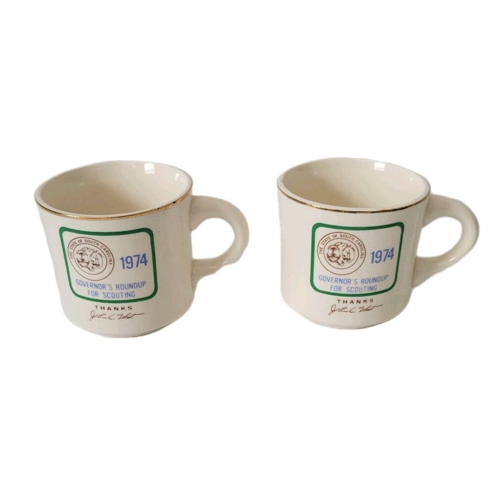 Boy Scouts 1974 Governor's Roundup Scouting Coffee Mug Set Of 2 South Carolina
